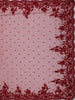 Deep Ruby Red Floral Sequins and Beads Embroidered Design Net Designer Saree with Scalloped Border