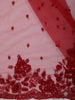 Deep Ruby Red Floral Sequins and Beads Embroidered Design Net Designer Saree with Scalloped Border