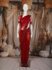 Deep Ruby Red Floral Sequins and Beads Embroidered Design Net Designer Saree with Scalloped Border