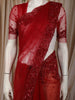 Deep Ruby Red Floral Sequins and Beads Embroidered Design Net Designer Saree with Scalloped Border