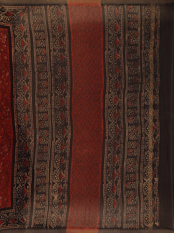 Deep Rust Red Floral Printed Cotton Saree - Diadem
