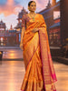 Deep Rust Red Floral Zari Woven Design Pure Kanchipuram Silk Saree with Contrast Floral Zari Border