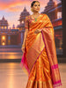Deep Rust Red Floral Zari Woven Design Pure Kanchipuram Silk Saree with Contrast Floral Zari Border