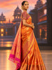Deep Rust Red Floral Zari Woven Design Pure Kanchipuram Silk Saree with Contrast Floral Zari Border