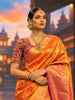 Deep Rust Red Floral Zari Woven Design Pure Kanchipuram Silk Saree with Contrast Floral Zari Border