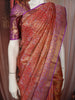 Deep Rust Red Floral Zari Woven Design Pure Kanchipuram Silk Saree with Contrast Floral Zari Border