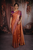 Deep Rust Red Floral Zari Woven Design Pure Kanchipuram Silk Saree with Contrast Floral Zari Border