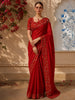 Deep Rust Red Stone Embellished Design Pure Tussar Saree with Floral Sequins Border