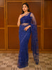 Deep Sapphire Blue Floral Vine Sequins and Beads Embroidered Design Net Fancy Saree with Designer Border