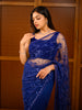 Deep Sapphire Blue Floral Vine Sequins and Beads Embroidered Design Net Fancy Saree with Designer Border