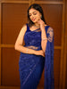 Deep Sapphire Blue Floral Vine Sequins and Beads Embroidered Design Net Fancy Saree with Designer Border