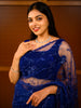 Deep Sapphire Blue Floral Vine Sequins and Beads Embroidered Design Net Fancy Saree with Designer Border