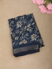 Deep Slate Navy Blue Floral Printed Design Mixed Cotton Saree