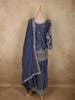 Deep Slate Navy Blue Floral Sequins Embroidered Design Georgette Palazzo Suit with Dupatta