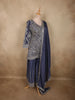 Deep Slate Navy Blue Floral Sequins Embroidered Design Georgette Palazzo Suit with Dupatta