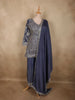 Deep Slate Navy Blue Floral Sequins Embroidered Design Georgette Palazzo Suit with Dupatta