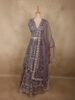 Deep Smoky Mauve Purple Zari Embroidered and Stone Embellished Design Net Lehenga With Net Dupatta