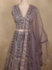 Deep Smoky Mauve Purple Zari Embroidered and Stone Embellished Design Net Lehenga With Net Dupatta