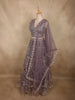 Deep Smoky Mauve Purple Zari Embroidered and Stone Embellished Design Net Lehenga With Net Dupatta