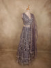 Deep Smoky Mauve Purple Zari Embroidered and Stone Embellished Design Net Lehenga With Net Dupatta