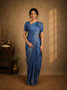 Deep Steel Blue Mini Checked Woven Design Pure Tissue Designer Saree with Motif Border