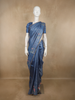 Deep Steel Blue Mini Checked Woven Design Pure Tissue Designer Saree with Motif Border