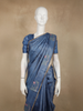 Deep Steel Blue Mini Checked Woven Design Pure Tissue Designer Saree with Motif Border