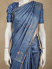 Deep Steel Blue Mini Checked Woven Design Pure Tissue Designer Saree with Motif Border