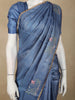 Deep Steel Blue Mini Checked Woven Design Pure Tissue Designer Saree with Motif Border