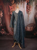 Deep Steel Blue Paisley Sequins and Beads Embroidered Design Tissue Silk Palazzo Suit with Matching Dupatta
