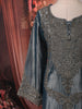 Deep Steel Blue Paisley Sequins and Beads Embroidered Design Tissue Silk Palazzo Suit with Matching Dupatta