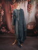 Deep Steel Blue Paisley Sequins and Beads Embroidered Design Tissue Silk Palazzo Suit with Matching Dupatta