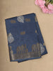 Deep Steel Navy Blue Elephant Motif Zari Woven Design Mixed Cotton Saree with Zari Border