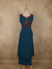 Deep Teal Blue Circular Appliqué Motif Design Cotton Palazzo Suit