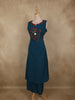 Deep Teal Blue Circular Appliqué Motif Design Cotton Palazzo Suit