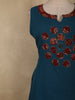 Deep Teal Blue Circular Appliqué Motif Design Cotton Palazzo Suit