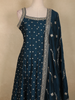 Deep Teal Blue Dotted and Floral Embroidered Design Georgette Gown with Dupatta