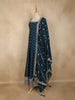 Deep Teal Blue Dotted and Floral Embroidered Design Georgette Gown with Dupatta