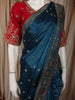 Deep Teal Blue Floral Butta Zari Woven Design Semi Banarasi Silk Saree with Contrast Designer Blouse