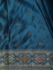 Deep Teal Blue Floral Butta Zari Woven Design Semi Banarasi Silk Saree with Contrast Designer Blouse