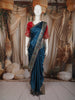 Deep Teal Blue Floral Butta Zari Woven Design Semi Banarasi Silk Saree with Contrast Designer Blouse