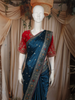 Deep Teal Blue Floral Butta Zari Woven Design Semi Banarasi Silk Saree with Contrast Designer Blouse