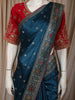 Deep Teal Blue Floral Butta Zari Woven Design Semi Banarasi Silk Saree with Contrast Designer Blouse