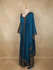Deep Teal Blue Floral Embroidered Design  Raw Silk Gown with Dupatta