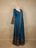 Deep Teal Blue Floral Embroidered Design  Raw Silk Gown with Dupatta