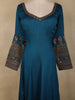 Deep Teal Blue Floral Embroidered Design  Raw Silk Gown with Dupatta