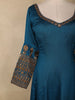 Deep Teal Blue Floral Embroidered Design  Raw Silk Gown with Dupatta