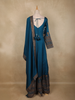 Deep Teal Blue Floral Embroidered Design  Raw Silk Gown with Dupatta