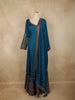 Deep Teal Blue Floral Embroidered Design  Raw Silk Gown with Dupatta