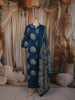 Deep Teal Blue Floral Motif Printed Design Cotton Straight Cut Salwar Suit with Matching Dupatta